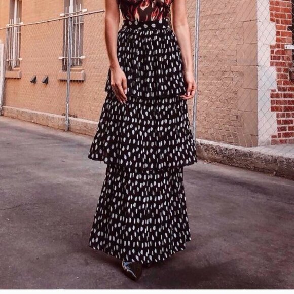 Fame and Partners Boho Tiered Maxi Skirt Polka Dots Elegant Chic - US Size 0 EUC - Picture 3 of 11